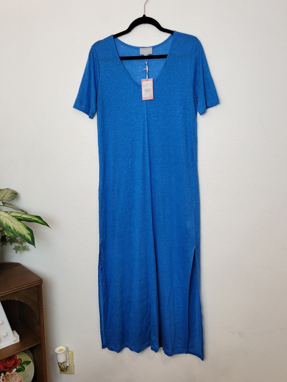 🚨NEW PURE COLLECTION Luxury Linen Maxi Dress In Marine Blue Summer Beach Sz 4 - Picture 1 of 8